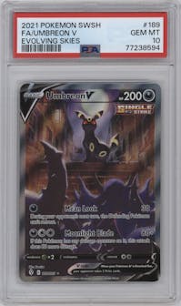 Umbreon V from the 2021 Pokemon SWSH set graded by PSA and given an overall grade of 10.