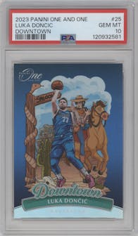 Luka Doncic from the 2023-24 Panini One and One set graded by PSA and given an overall grade of 10.
