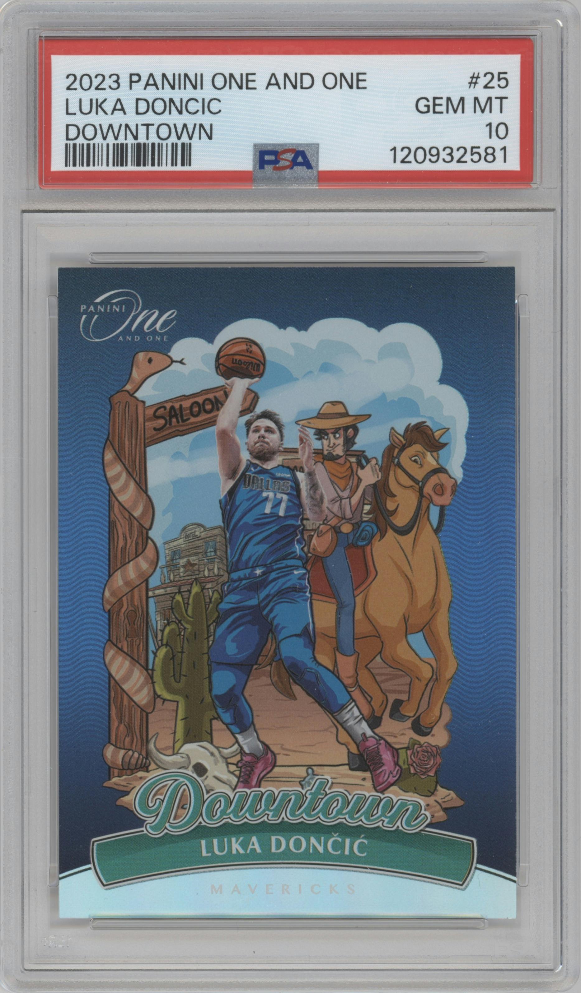 Luka Doncic from the 2023-24 Panini One and One set graded by PSA and given an overall grade of 10.