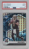 Drew Brees from the 2021 Panini Mosaic set featuring a Genesis parallel graded by PSA and given an overall grade of 9.