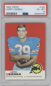 Larry Csonka from the 1969 Topps set graded by PSA and given an overall grade of 6.