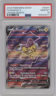 Raikou V from the 2023 Pokemon SWSH set graded by PSA and given an overall grade of 10.