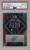J.K. Dobbins from the 2021 Panini Select set featuring a Tie-Dye parallel graded by PSA and given an overall grade of 10.