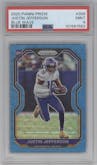 Justin Jefferson from the 2020 Panini Prizm set featuring a Blue Wave parallel graded by PSA and given an overall grade of 9.