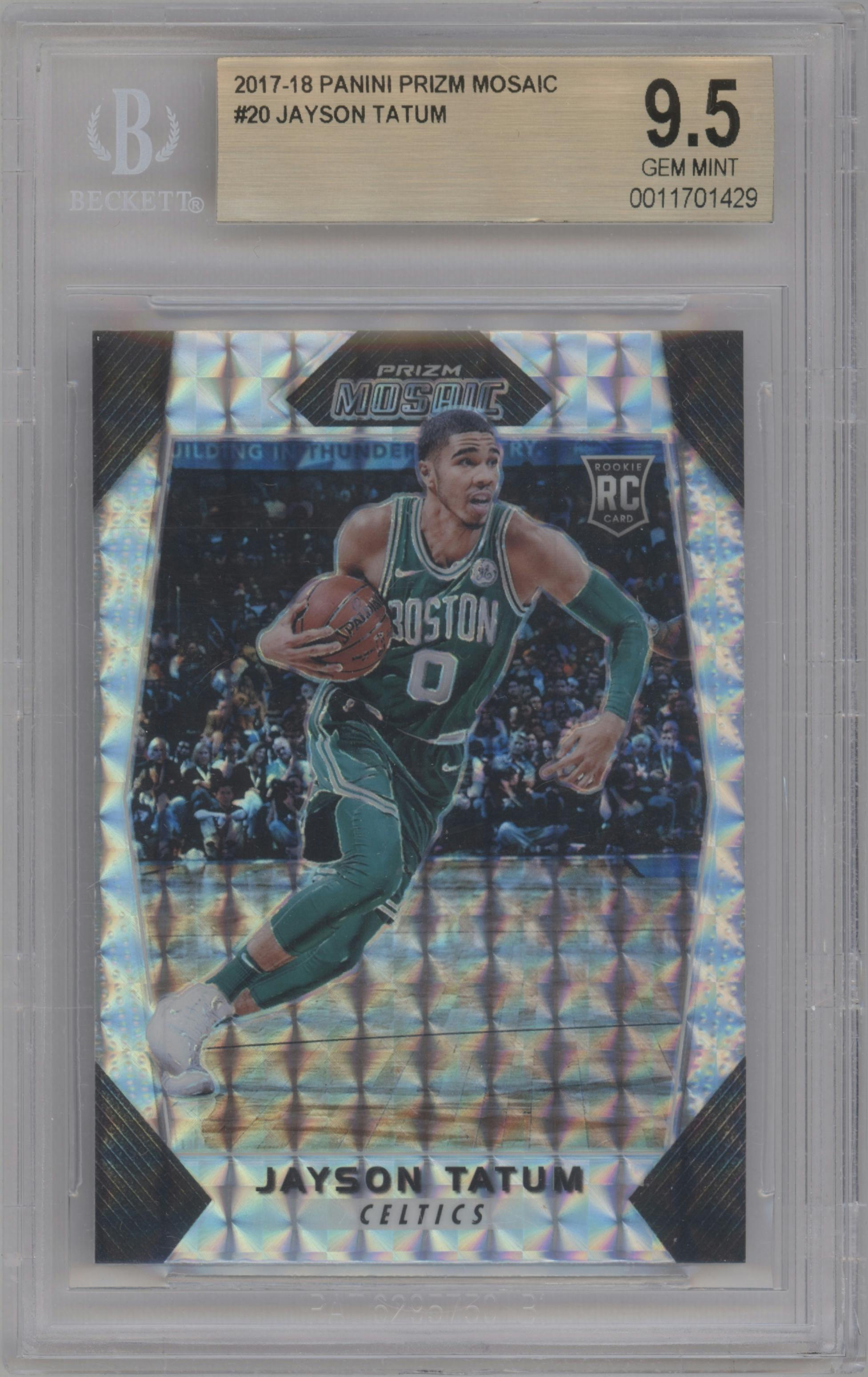 Jayson Tatum from the 2017-18 Panini Mosaic Prizm  set graded by Beckett and given an overall grade of 9.5.