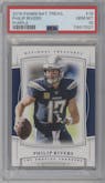 Philip Rivers from the 2019 Panini National Treasures set featuring a Purple parallel graded by PSA and given an overall grade of 10.