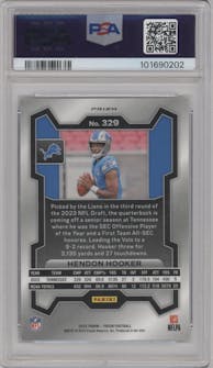 Hendon Hooker from the 2023 Panini Prizm set featuring a Black/White Checker parallel graded by PSA and given an overall grade of 10.