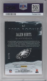 Jalen Hurts from the 2020 Panini Honors set featuring a Orange parallel graded by PSA and given an overall grade of 10.