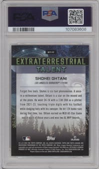 Shohei Ohtani from the 2024 Topps Cosmic Chrome set graded by PSA and given an overall grade of 10.