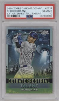 Shohei Ohtani from the 2024 Topps Cosmic Chrome set graded by PSA and given an overall grade of 10.