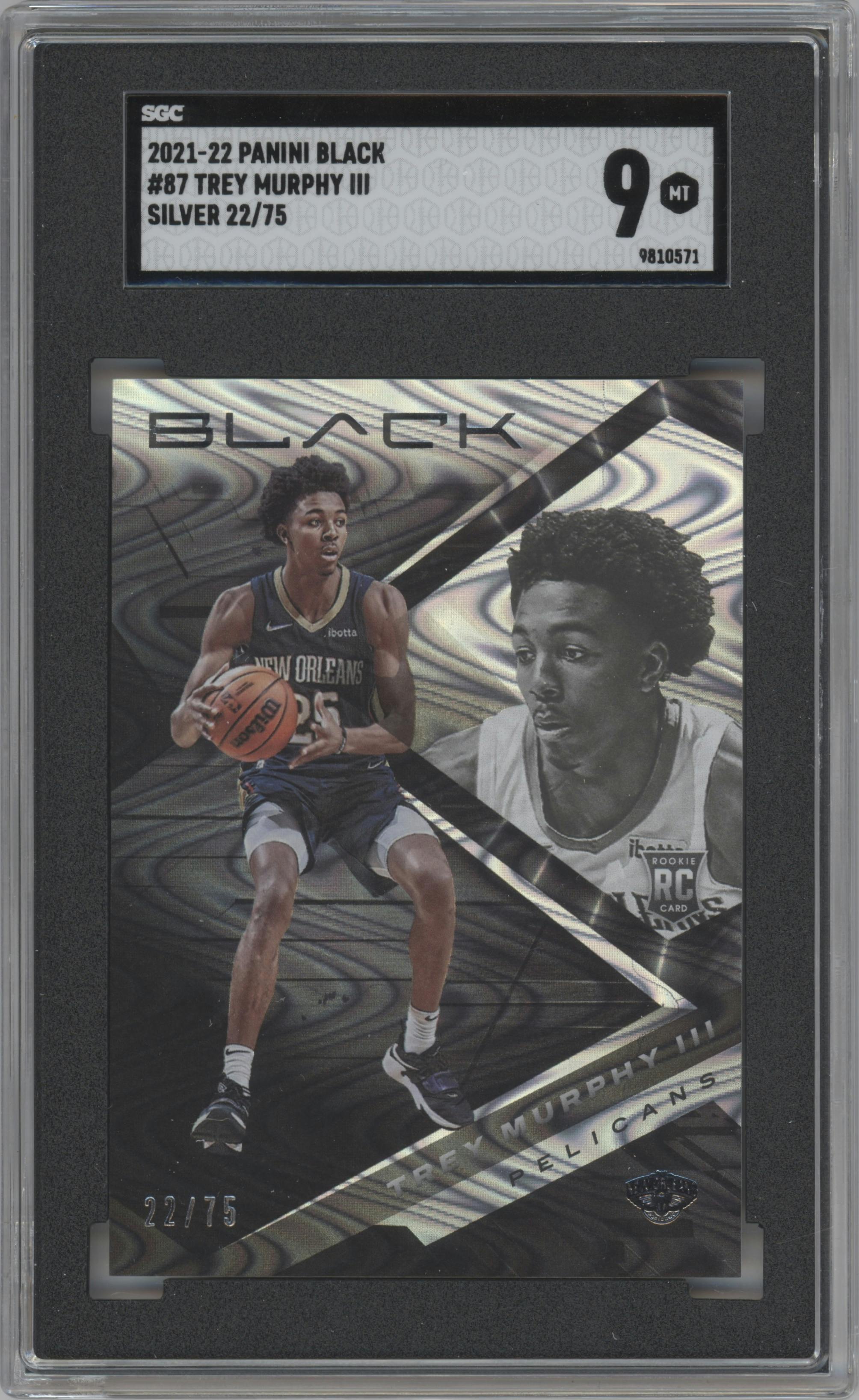 Trey Murphy III from the 2021-22 Panini Black set featuring a Silver parallel graded by SGC and given an overall grade of 9.