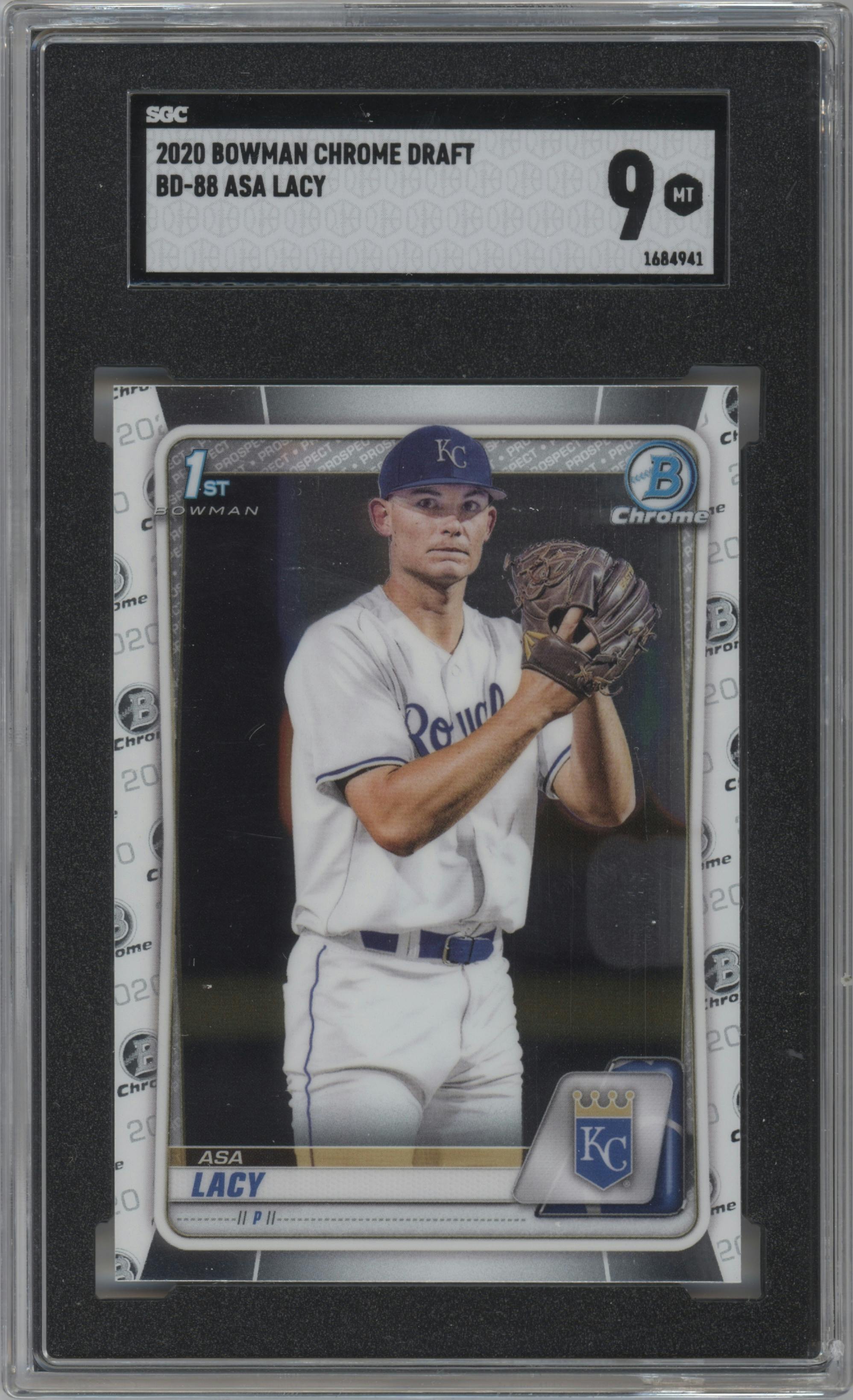 Asa Lacy from the 2020 Bowman Draft set graded by SGC and given an overall grade of 9.