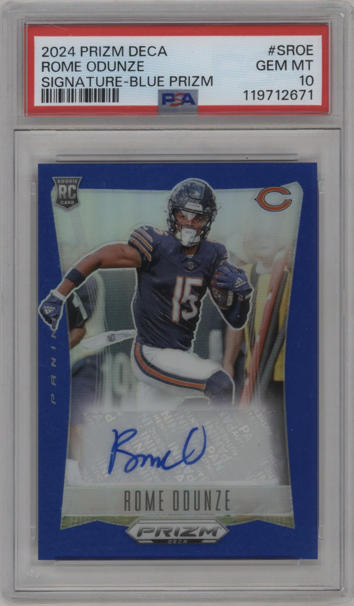 2024 Panini Prizm Deca Sig. Rome Odunze Blue Prizm #S-ROE PSA 10