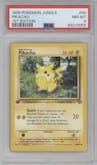 Pikachu from the 1999 Pokemon set graded by PSA and given an overall grade of 8.