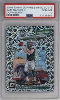 Sam Darnold from the 2018 Panini Donruss Optic set graded by PSA and given an overall grade of 10.