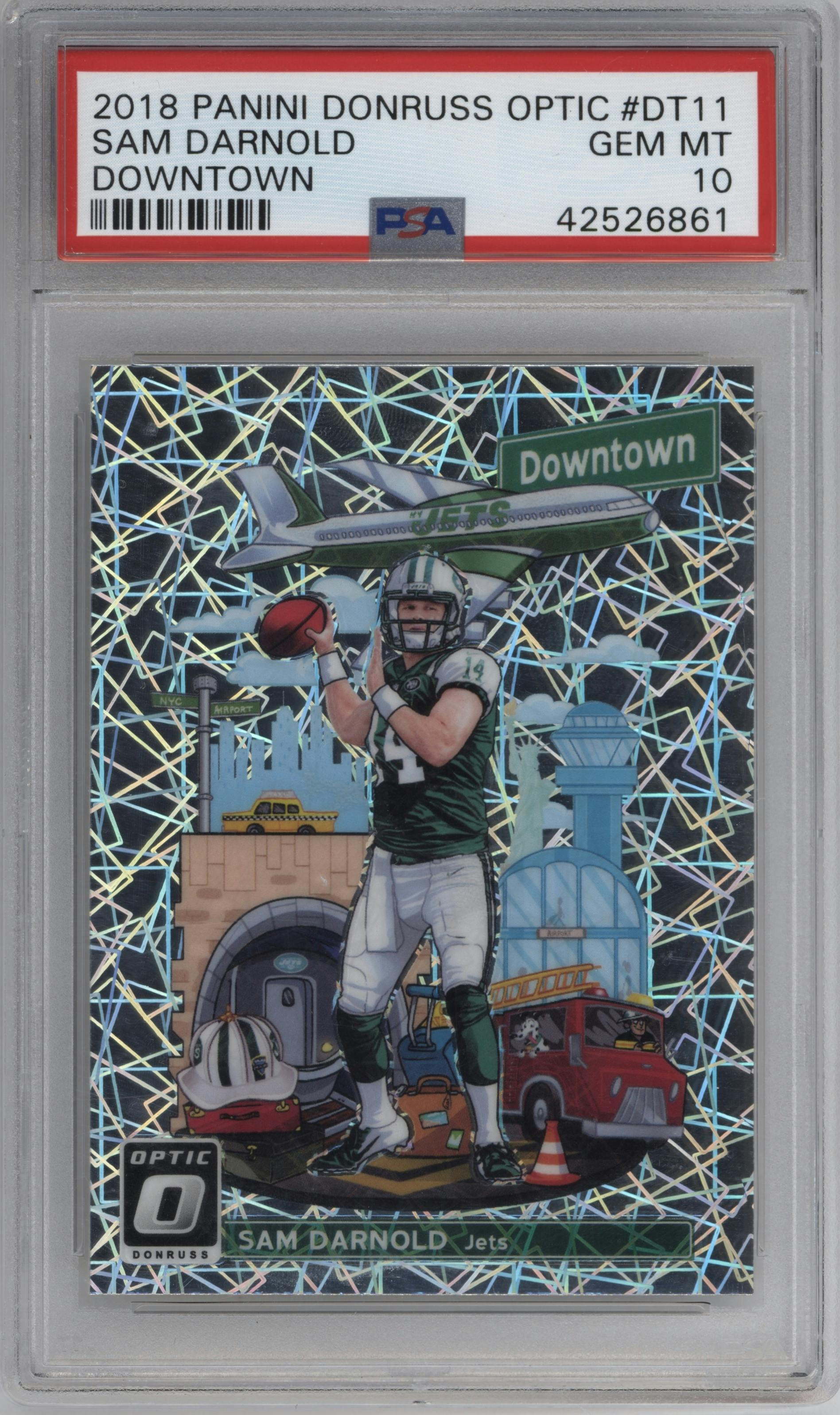 Sam Darnold from the 2018 Panini Donruss Optic set graded by PSA and given an overall grade of 10.