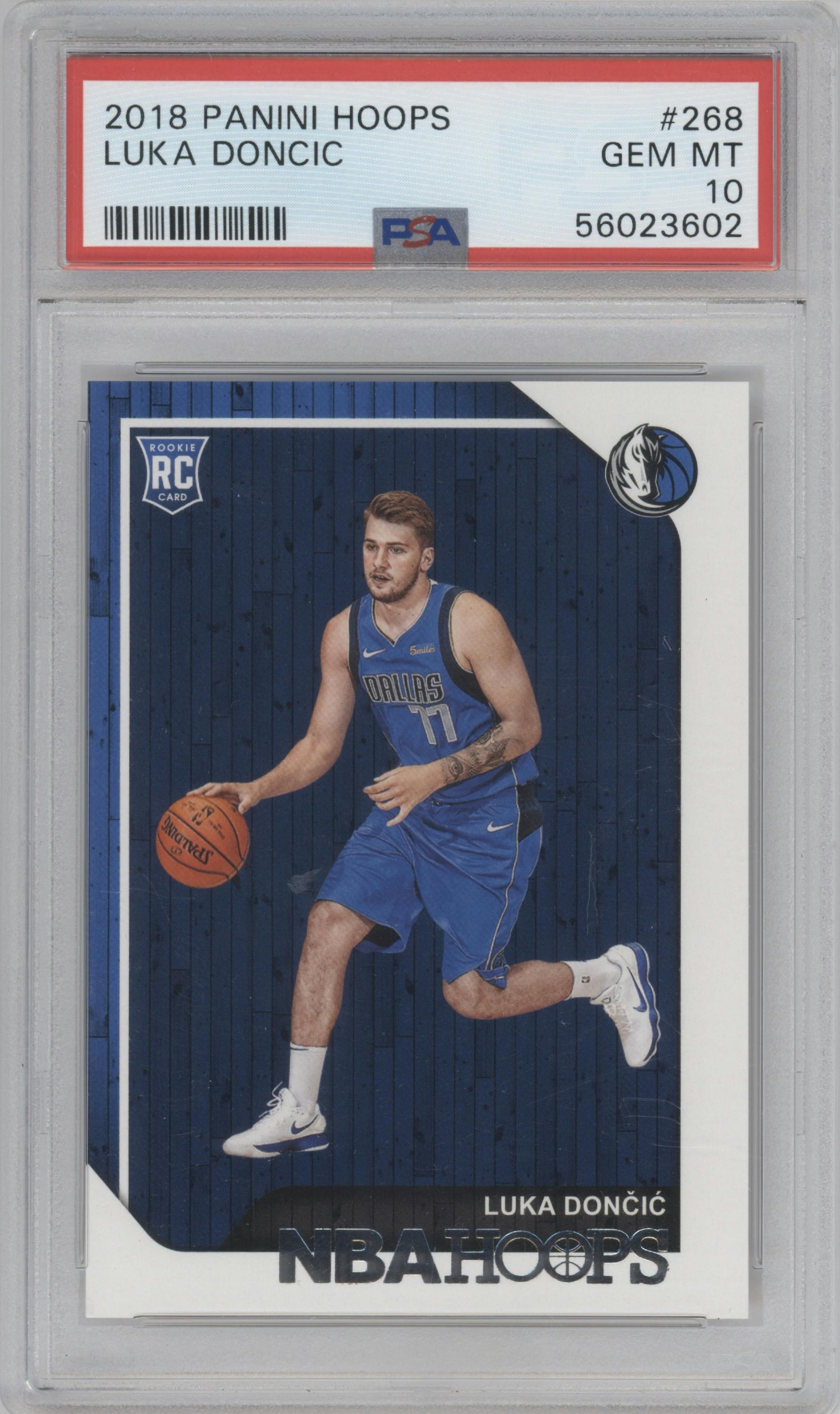 Luka Doncic from the 2018-19 Panini NBA Hoops  set graded by PSA and given an overall grade of 10.