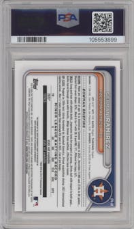 German Ramirez from the 2024 Bowman set featuring a Orange Wave Refractor parallel graded by PSA and given an overall grade of 9.