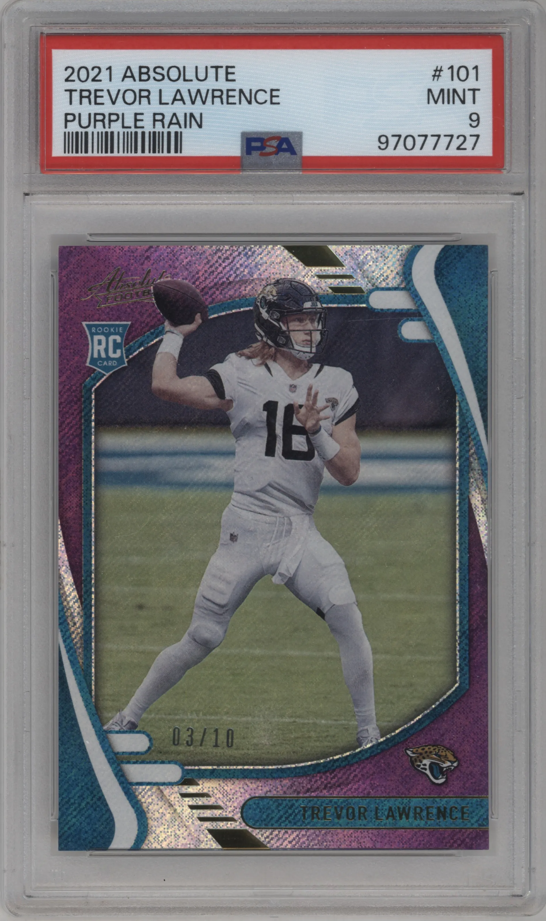 2021 Panini Absolute Trevor Lawrence Purple Rain PSA 9