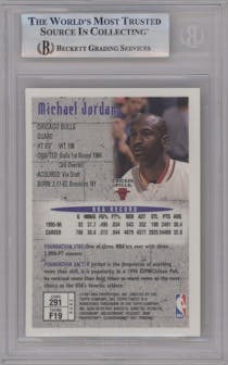 Michael Jordan from the 1996-97 Topps Finest set graded by Beckett and given an overall grade of 8.