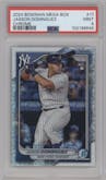 Jasson Dominguez from the 2024 Bowman Mega Box set graded by PSA and given an overall grade of 9.