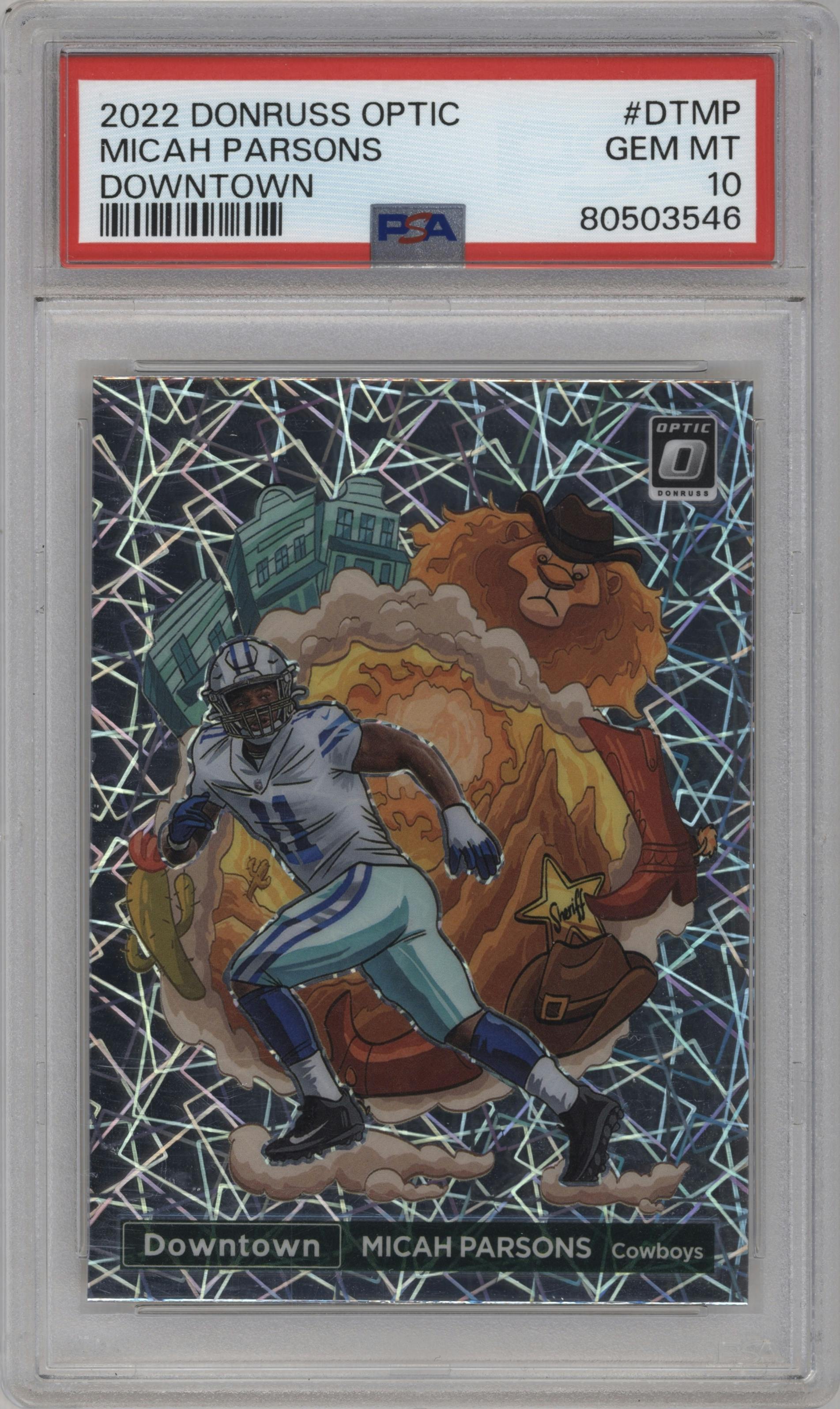 Micah Parsons from the 2022 Panini Donruss Optic set graded by PSA and given an overall grade of 10.