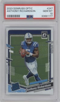 Anthony Richardson from the 2023 Donruss Optic set graded by PSA and given an overall grade of 10.