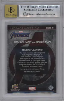 Tom Holland from the 2020 Upper Deck Avengers Endgame & Captain Marvel Movie set graded by Beckett and given an overall grade of 9.