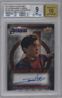 Tom Holland from the 2020 Upper Deck Avengers Endgame & Captain Marvel Movie set graded by Beckett and given an overall grade of 9.