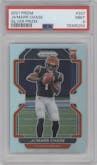 Ja'Marr Chase from the 2021 Panini Prizm set featuring a Silver Prizm parallel graded by PSA and given an overall grade of 9.