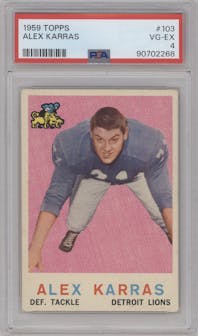 Alex Karras from the 1959 Topps set graded by PSA and given an overall grade of 4.