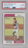 Shohei Ohtani from the 2023 Topps Heritage set graded by PSA and given an overall grade of 10.