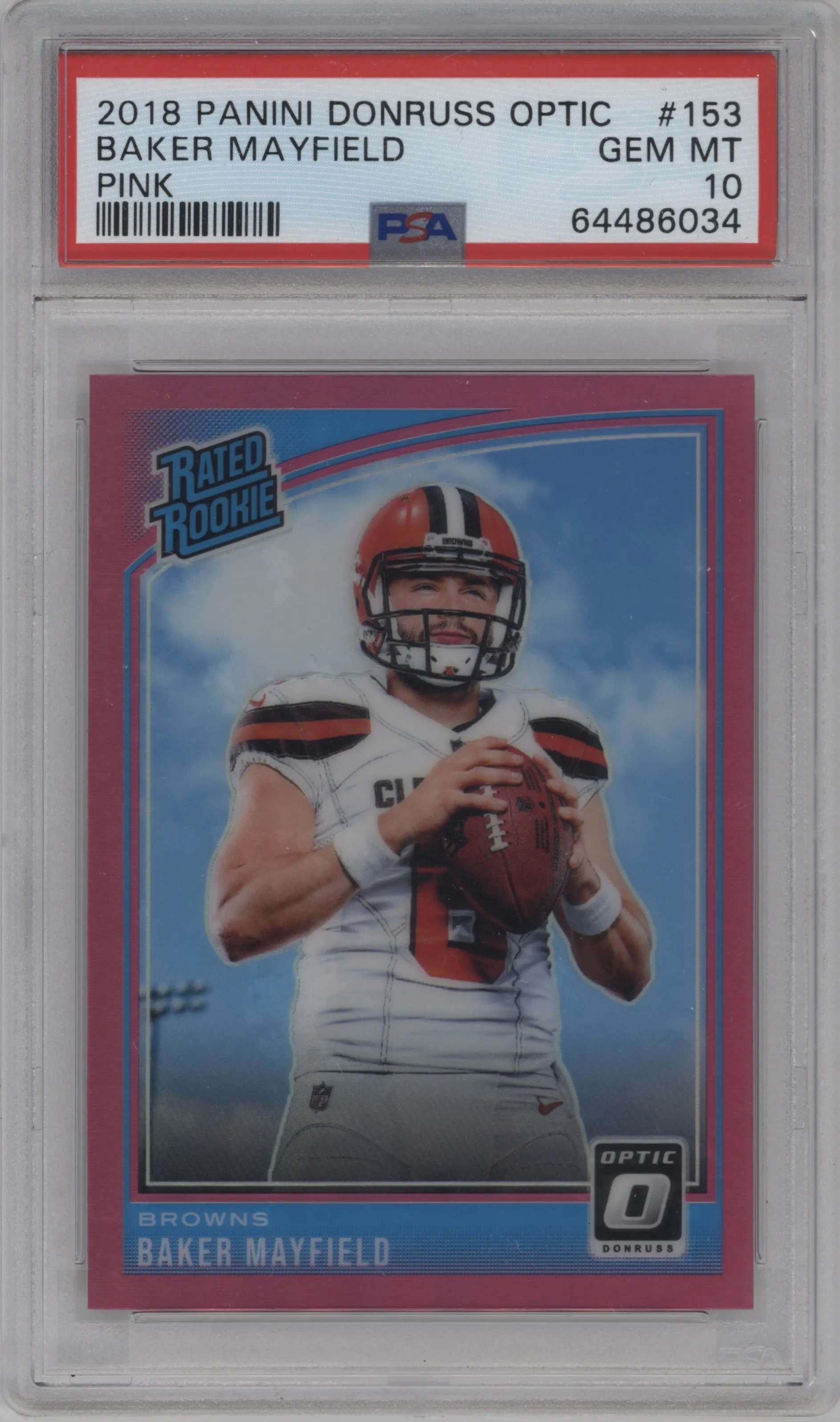 2018 Panini Donruss Optic Rated Rookie Baker Mayfield Pink #153 PSA 10