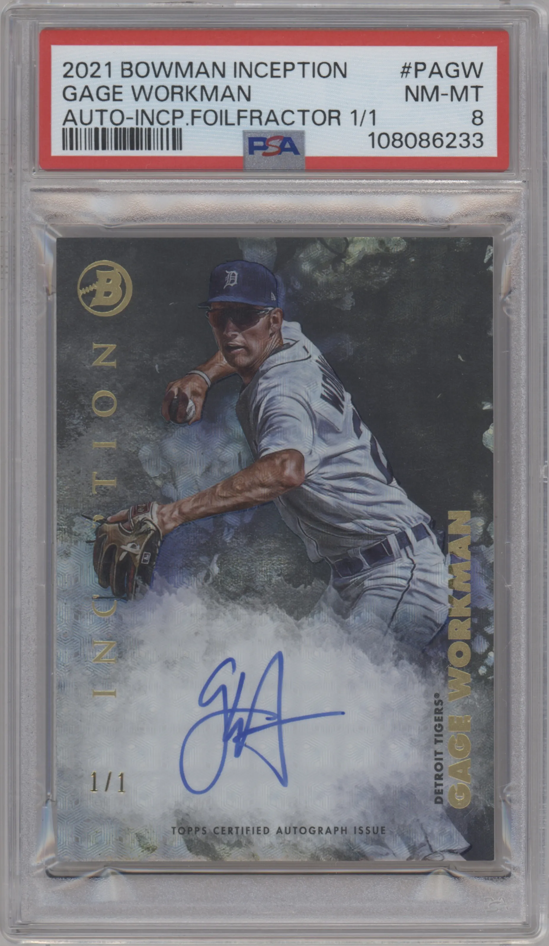 2021 Bowman Inception Auto Gage Workman Foil Inception FoilFractor #PA-GW PSA 8