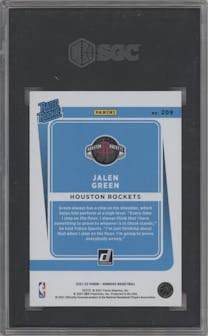 Jalen Green from the 2021-22 Panini Donruss set featuring a Orange Holo Laser parallel graded by SGC and given an overall grade of 8.