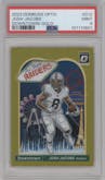 Josh Jacobs from the 2023 Donruss Optic set featuring a Gold parallel graded by PSA and given an overall grade of 9.