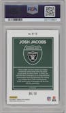 Josh Jacobs from the 2023 Donruss Optic set featuring a Gold parallel graded by PSA and given an overall grade of 9.