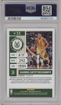 Giannis Antetokounmpo from the 2019-20 Panini Contenders set graded by PSA and given an overall grade of 10.