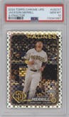 Jackson Merrill from the 2024 Topps Chrome Update set featuring a X-Fractor parallel graded by PSA and given an overall grade of 10.