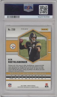 Ben Roethlisberger from the 2021 Panini Mosaic set featuring a Genesis parallel graded by PSA and given an overall grade of 10.