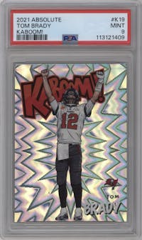 Tom Brady from the 2021 Panini Absolute set graded by PSA and given an overall grade of 9.