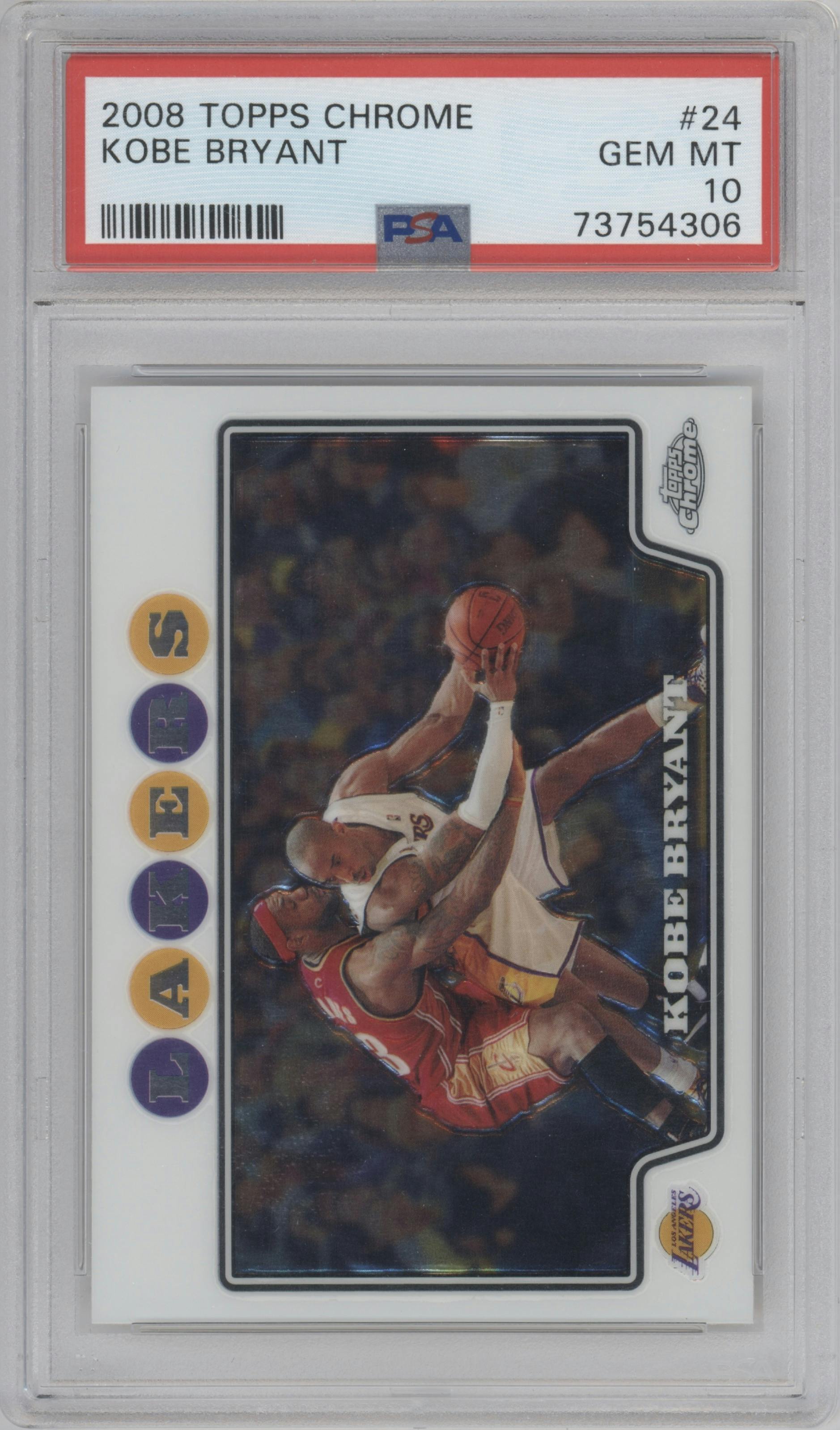 Kobe Bryant from the 2008-09 Topps Chrome  set graded by PSA and given an overall grade of 10.
