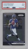 Lamar Jackson from the 2018 Panini Prizm set graded by PSA and given an overall grade of 9.