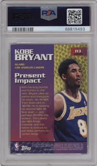 Kobe Bryant from the 1999-00 Topps set featuring a Refractor parallel graded by PSA and given an overall grade of 9.