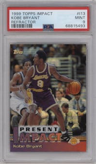 Kobe Bryant from the 1999-00 Topps set featuring a Refractor parallel graded by PSA and given an overall grade of 9.