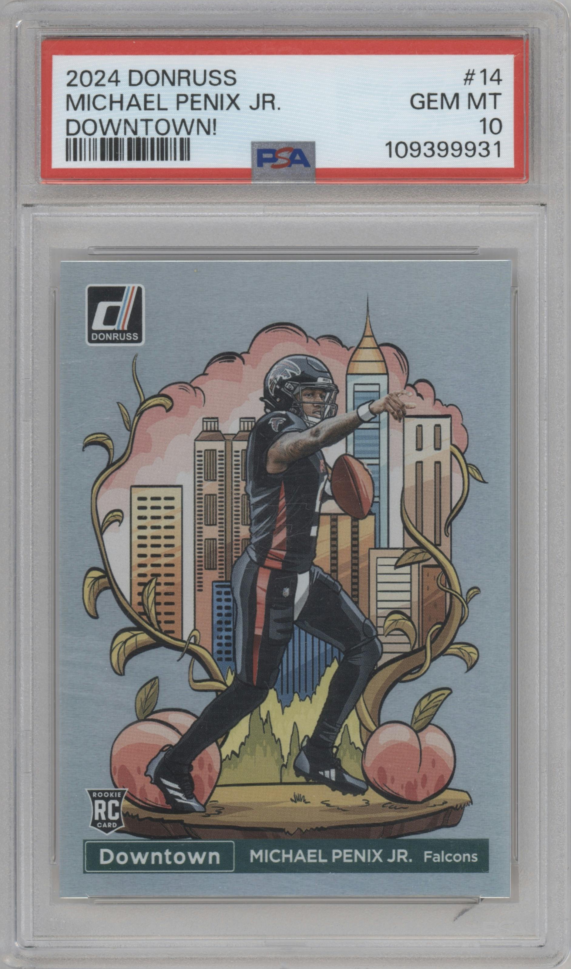 Michael Penix Jr. from the 2024 Donruss set graded by PSA and given an overall grade of 10.