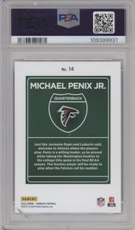 Michael Penix Jr. from the 2024 Donruss set graded by PSA and given an overall grade of 10.