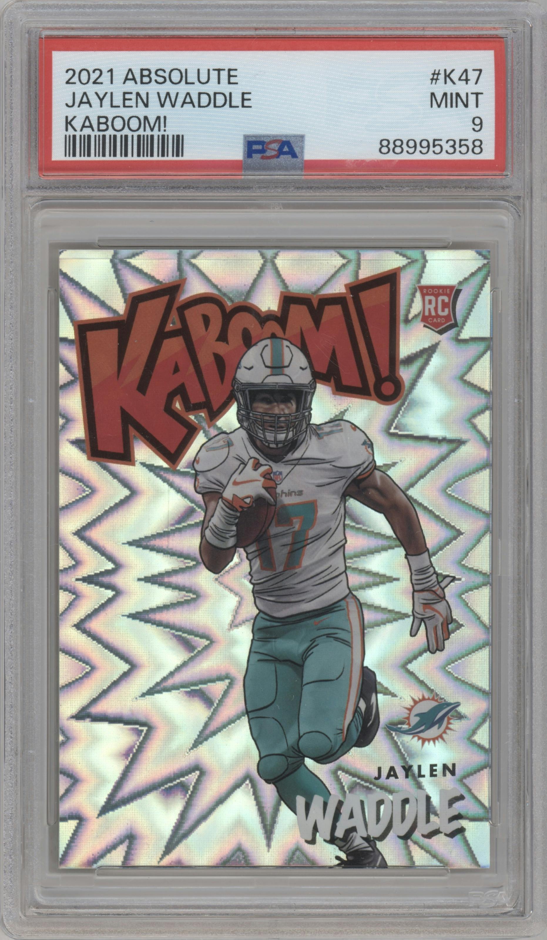 Jaylen Waddle from the 2021 Panini Absolute set graded by PSA and given an overall grade of 9.