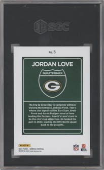 Jordan Love from the 2024 Donruss set graded by SGC and given an overall grade of 9.5.