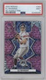Eli Manning from the 2022 Panini Mosaic set featuring a No Huddle Pink parallel graded by PSA and given an overall grade of 9.